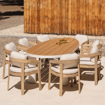 Ovales Tischset Taneli, 260 X 110 Cm, Aus Aluminium Und Teakholz, Und 8 Gartenstühle Uleno Aus Akazienholz. Teakholz - Sklum