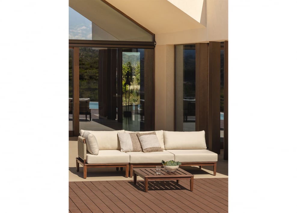 3-teiliges Garten-Set mit modularem Ecksofa und Couchtisch aus Akazienholz Giulia