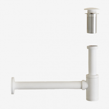 Set Aus Bibur-spülbeckensiphon Und Ablassventil Aus Edelstahl Für Orveta Click-clack-spülbecken Weiss & Ventil Ohne Überlauf - Sklum
