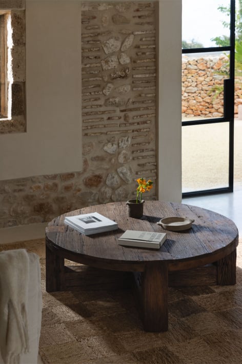 Runder Couchtisch Ø120 cm aus recyceltem Juvira-Holz