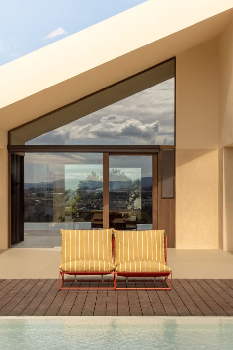 Amaro 2-teiliges modularer Gartensofa - Honiggelb - Rot Acryl