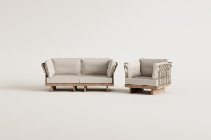 Garten-Set mit 2-teiligen modularen Sofa mit 2 Ecksesseln und Sessel aus Akazienholz Dailin