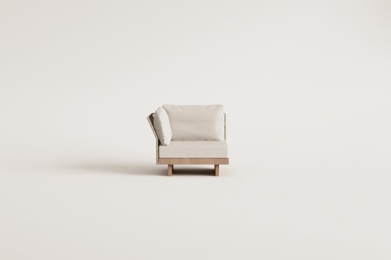 Eckmodul für Gartenmodulsofa aus Akazienholz und geflochtener Kordel Dailin