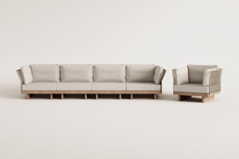 Dailin 4-teiliges modulares Sofa-Set mit 2 Eckstühlen und Sessel aus Akazienholz