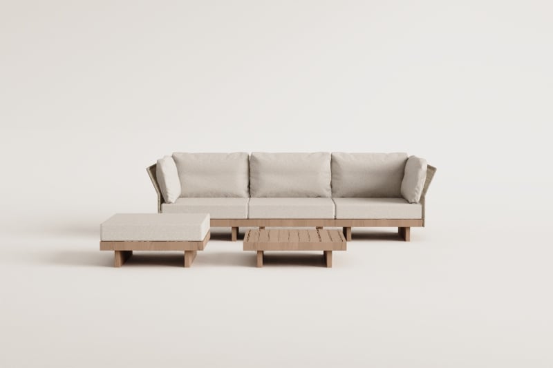 Dailin 3-teiliges modulares Sofa-Set mit 2 Ecksesseln, Couchtisch und Ottomane aus Akazienholz