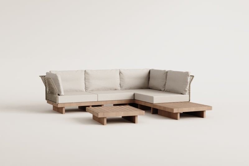 Dailin 4-teiliges Gartenset aus Akazienholz mit modularem Ecksofa, Couchtisch und Beistelltisch