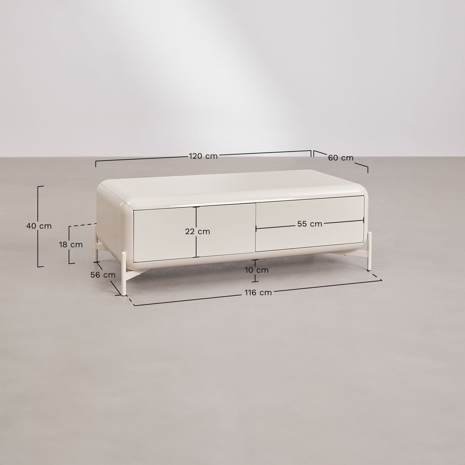 Rechteckiger Mitteltisch 120x60 cm aus MDF Alazne, MAßE