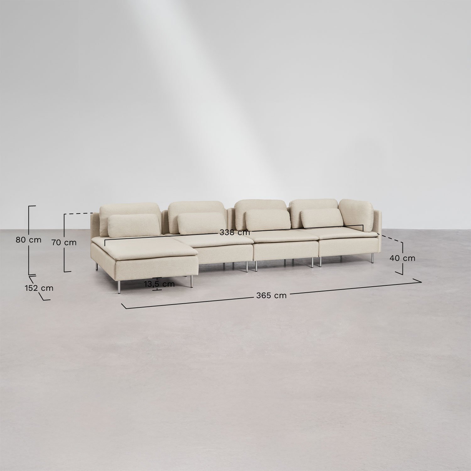 modulares 4-teiliges Sofa mit linker chaiselongue und eckmodul Oriol, MAßE