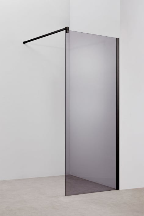 Feste Duschwand 80x195 cm, 8 mm gehärtetem Rauchglas Grau und Schwarz mattem Bristol-Aluminium