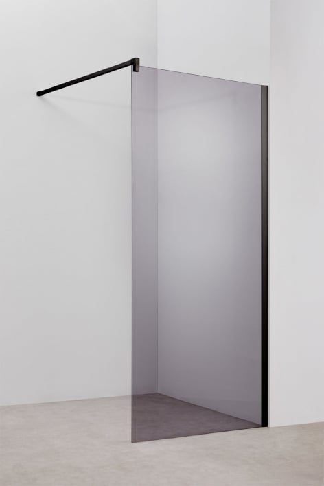 Feste Duschwand 90x195 cm, 8 mm gehärtetem Rauchglas Grau und Schwarz mattem Bristol-Aluminium