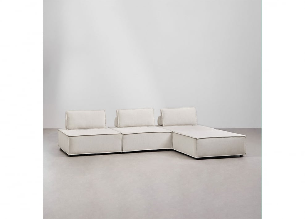 3-teiliges modulares Sofa und Ottomane im Stoff Vermont - Stofffarbe Cremebeige