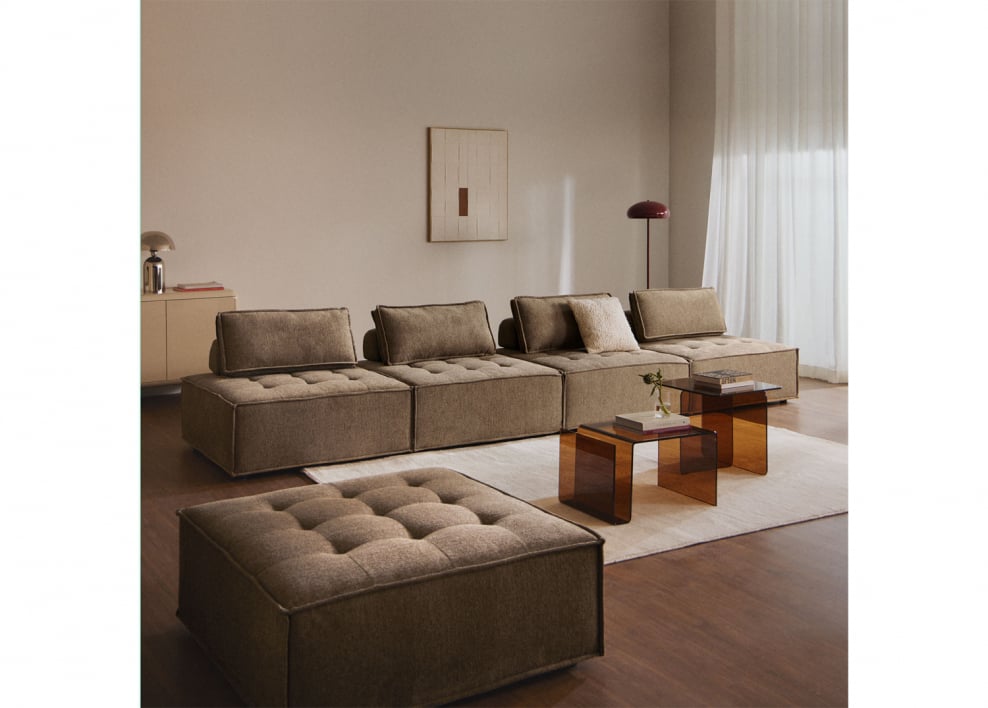 4-teiliges modulares Sofa und Ottomane im Stoff Vermont - Stofffarbe Sandbraun