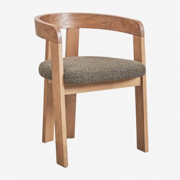 4er-pack Gepolsterte Esszimmerstühle Yvone Mit Holzarmlehnen Braun Natur & Bouclé Braun Weizen - Sklum