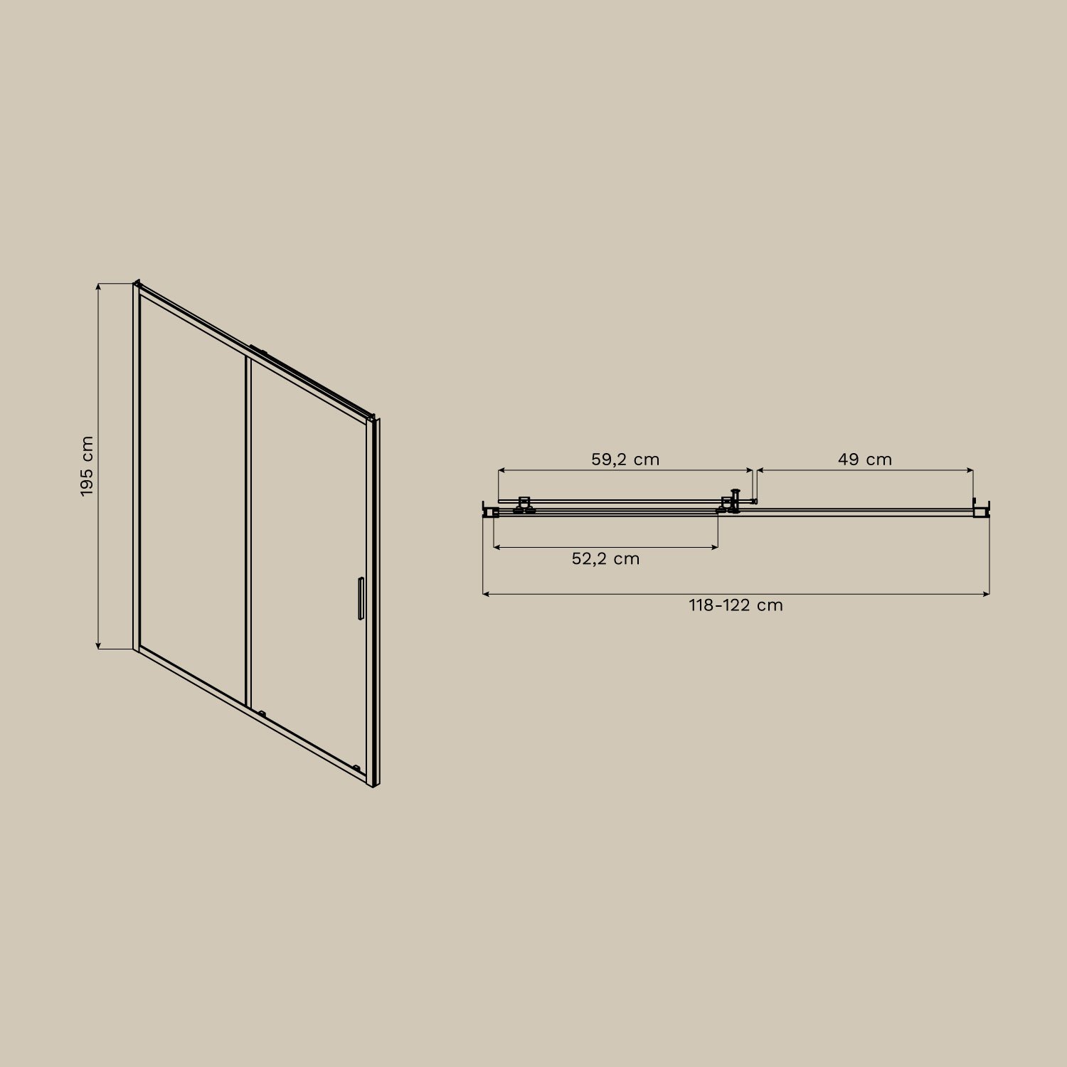 Duschabtrennung mit Frontzugang und Soft-Close-Schiebetür, 6 mm gehärtetes Glas und Dover-Aluminium, MAßE