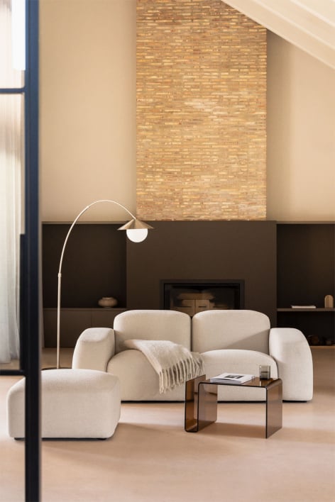 Bastian 2-teiliges modulares Sofa und Pouf - Dickes Weißes Chenille