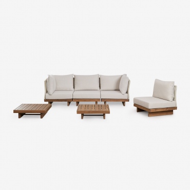 Dailin 4-teiliges Gartenset Aus Akazienholz Mit Modularem Ecksofa, Couchtisch Und Beistelltisch Akazie Braun - Sklum