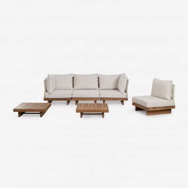 Wohnzimmerset Mit 4-teiligem Modularen Ecksofa, Couchtisch Und Beistelltisch Aus Dailin-akazienholz Akazie Braun - Sklum