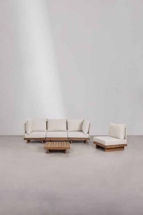 Wohnzimmerset mit 4-teiligem modularen Ecksofa und Couchtisch aus Dailin-Akazienholz