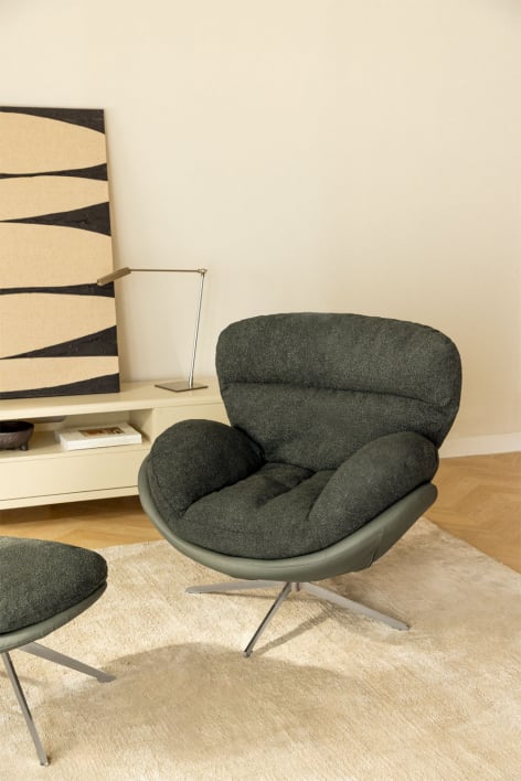 Drehstuhl Amanda aus Bouclé-Stoff - Bouclé Militärgrün