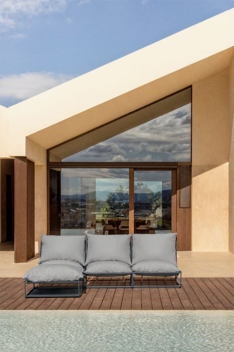 Modulares 3-teiliges Gartensofa mit umwandelbarem Amaro Hocker - Grau