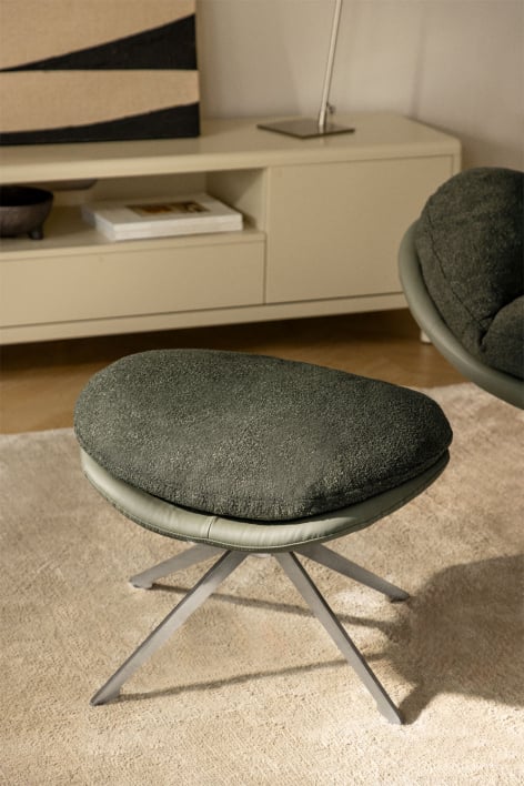 Drehbarer Fußhocker Amanda aus Bouclé-Stoff - Bouclé Militärgrün