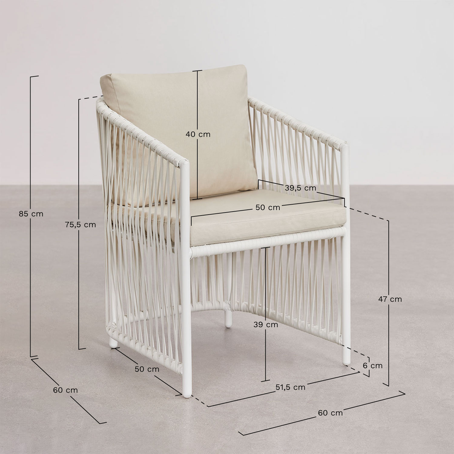 Ovales Tischset Taneli, 260 x 110 cm, aus Aluminium und Teakholz, und 8 Gartenstühle Sophie, aus Aluminium und geflochtenem Seil, MAßE