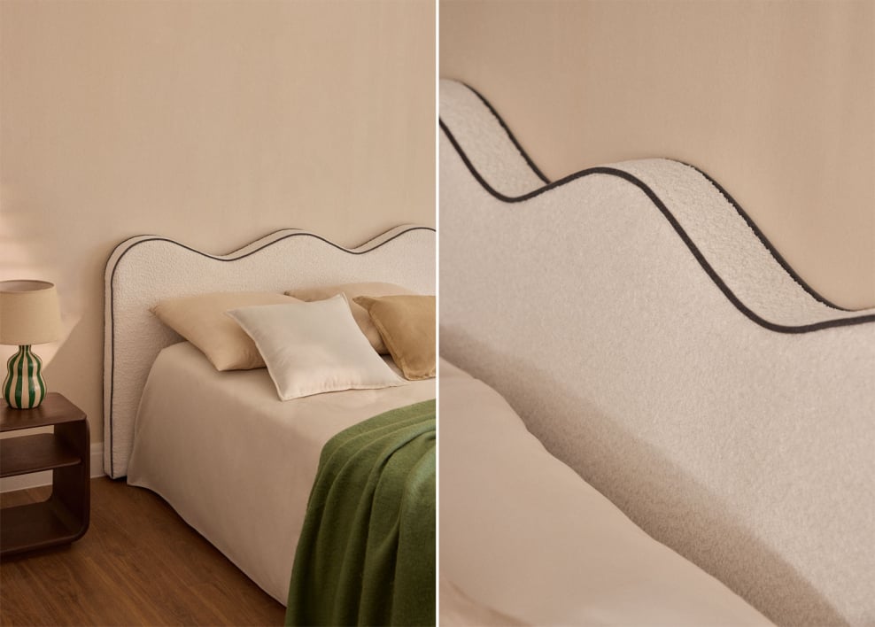 Bettkopfteil für 180cm Bett aus weißem Bouclé Elenor