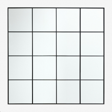 Quadratischer Wandspiegel 120x120 Cm Aus Metall Mit Fenster-effekt Sofi Schwarz - Sklum