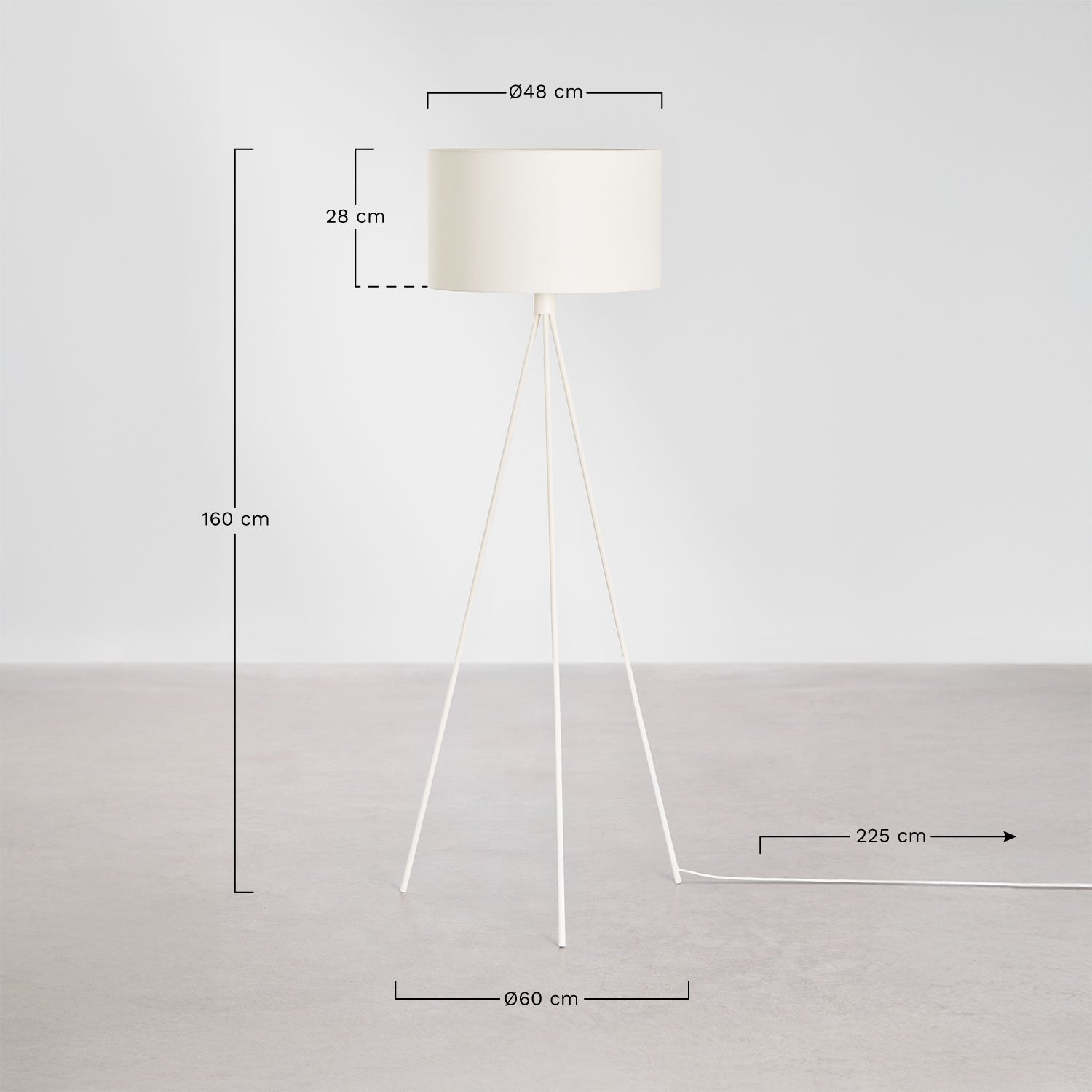 Stehlampe Ilena aus Stoff und Eisen, MAßE