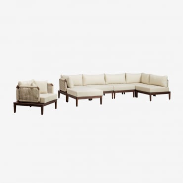 Wohnzimmer-set Mit Modularer Ecksofa Aus 5 Teilen Mit Pouf Und Sessel In Akazie Giulia Akazienbraun Dunkel - Sklum