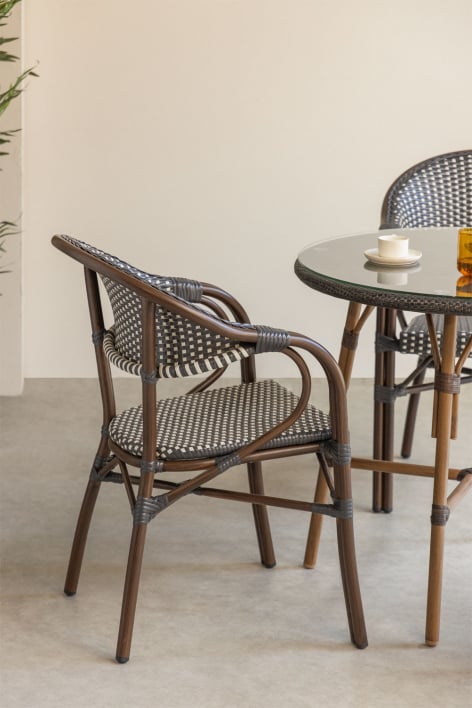 Brielle Bistro stapelbarer Esszimmerstuhl aus Aluminium mit Armlehnen