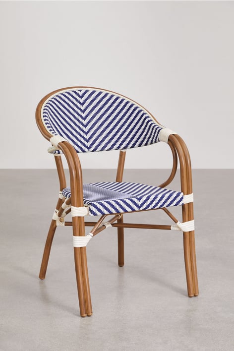 Brielle Bistro stapelbarer Esszimmerstuhl aus Aluminium mit Armlehnen - Ken Blau - Gardenia Weiß