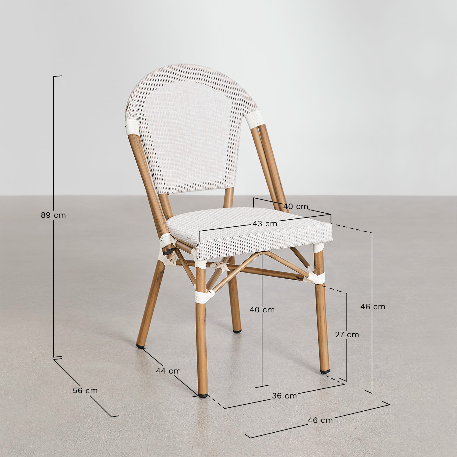 2er-Pack stapelbare Esszimmerstühle Brielle Bistro aus Aluminium, MAßE