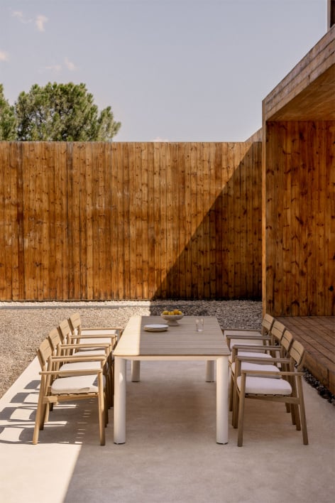 Rechteckiger Gartentisch aus Aluminium und Teakholz Sirka