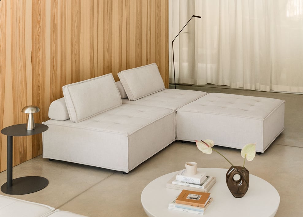2-teiliges modulares Sofa und Pouf aus Vermont-Stoff