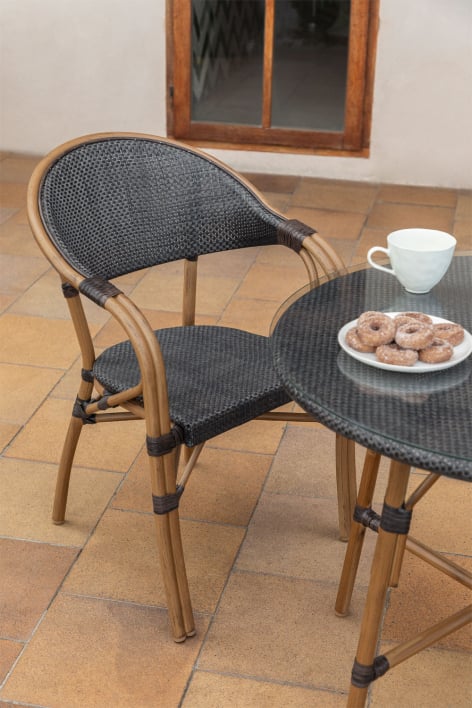 Brielle Bistro stapelbarer Gartenstuhl aus Aluminium mit Armlehnen - Braun Kaffee