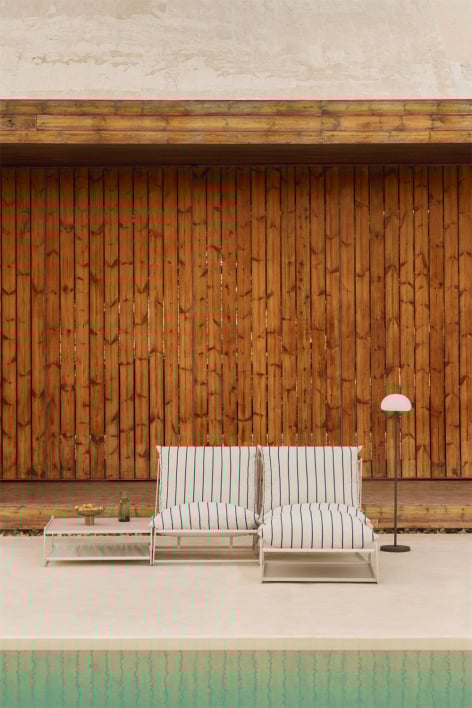 2-teiliges modulares Gartensofa-Set mit Beistelltisch und wandelbarem Pouf Amaro - Braun Tapioca - Dunkelblau