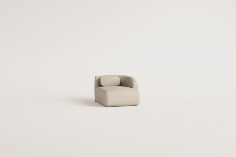 Rechtes Chaiselongue-Modul für das modulare Chenille-Sofa „Coquette“.