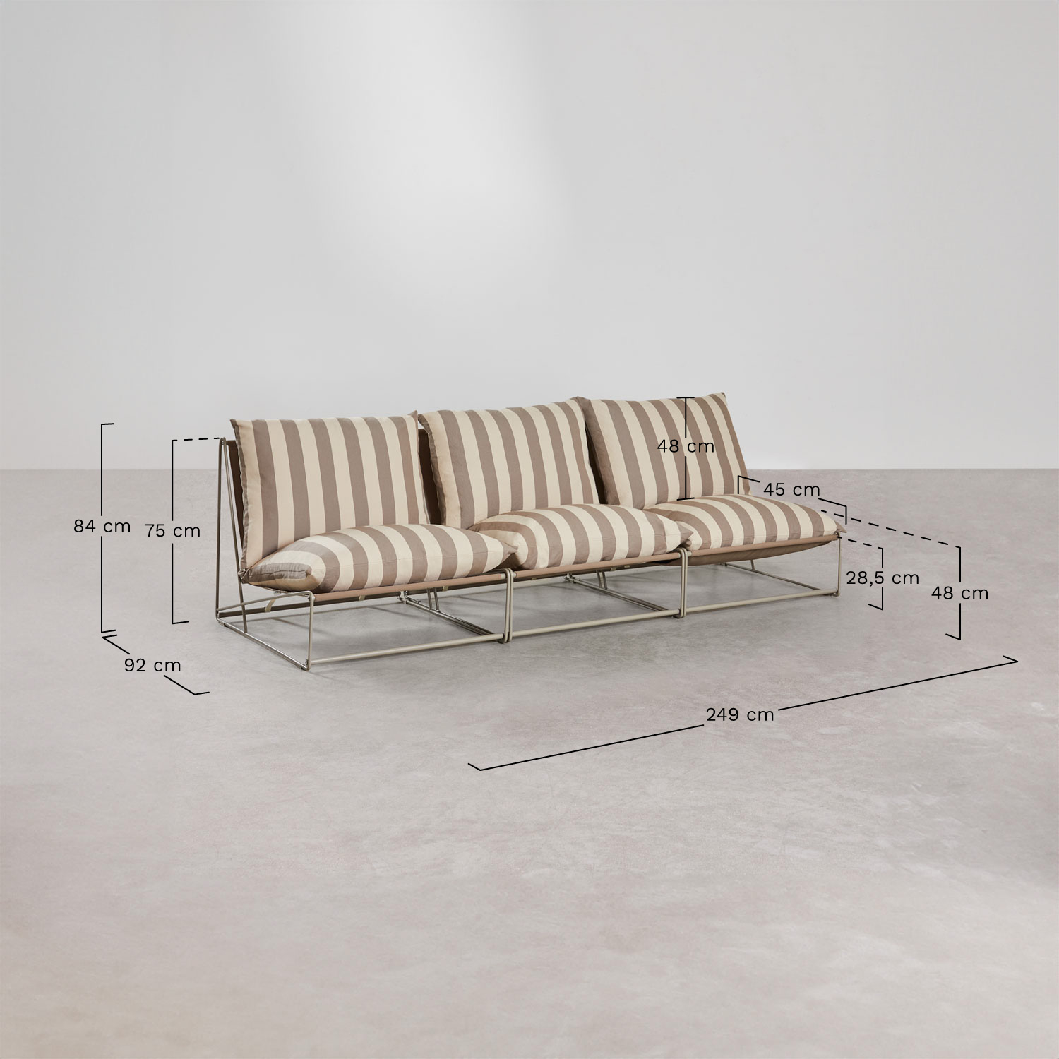 Garten-Set mit 3-teiligen modularen Sofa, Beistelltisch und 2 umwandelbaren Puffs Amaro, MAßE