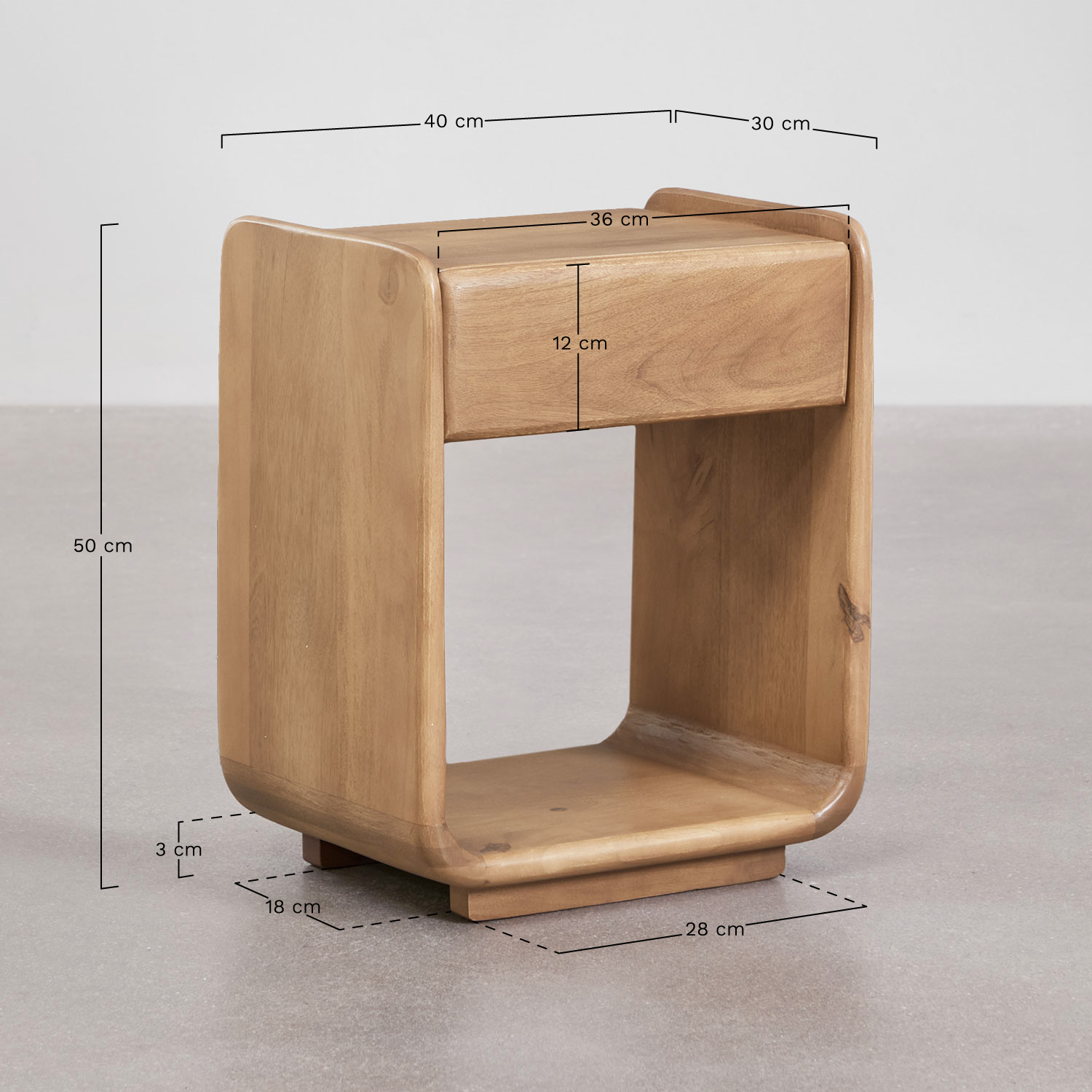 2er-Pack rechteckige Nachttische mit Schubladen, 40x30 cm, aus Tinsley-Holz, MAßE