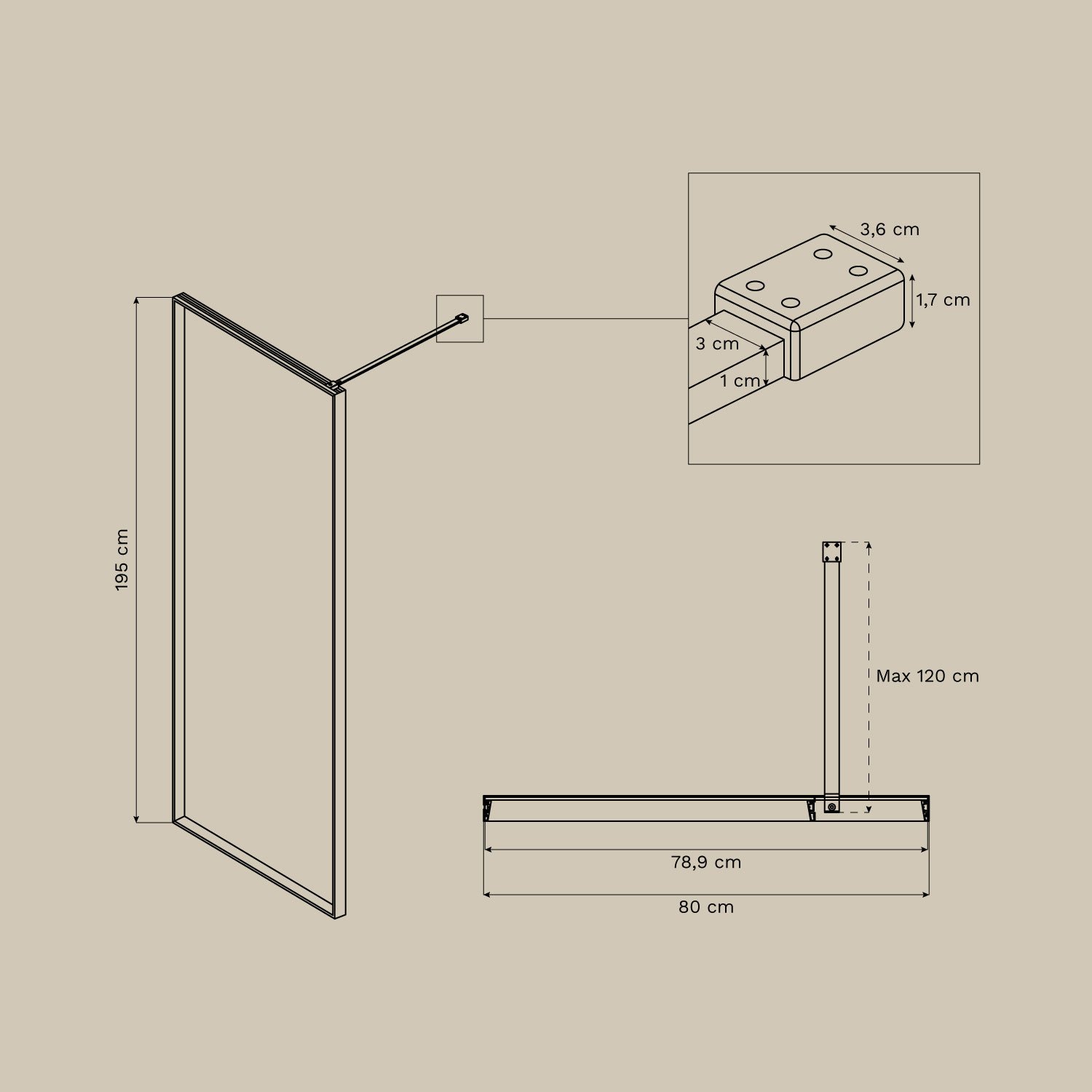 Feste Duschwand mit 5 mm gehärtetem Glas und Trafalgar-Aluminium, MA&szlig;E