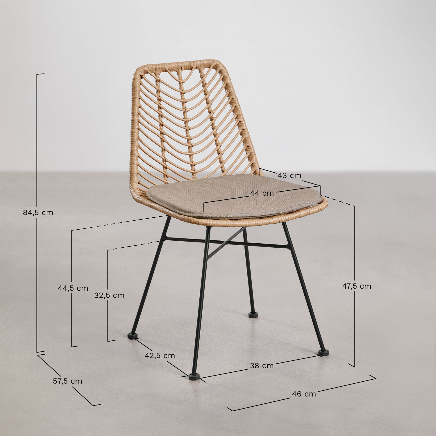 4er-Pack Gartenstühle aus synthetischem Rattan Gouda Natural, MAßE