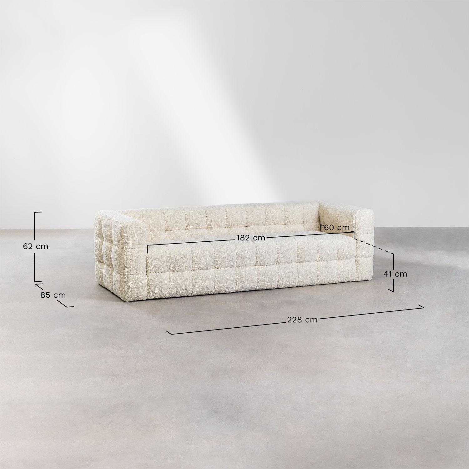 Harriet 4-Sitzer-Sofa aus Schaffell, MAßE