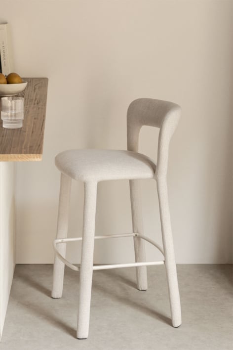 Barhocker 75 cm Rückenlehne Stoff Gebrochenes Weiß Brusel - Stofffarbe Eierschale