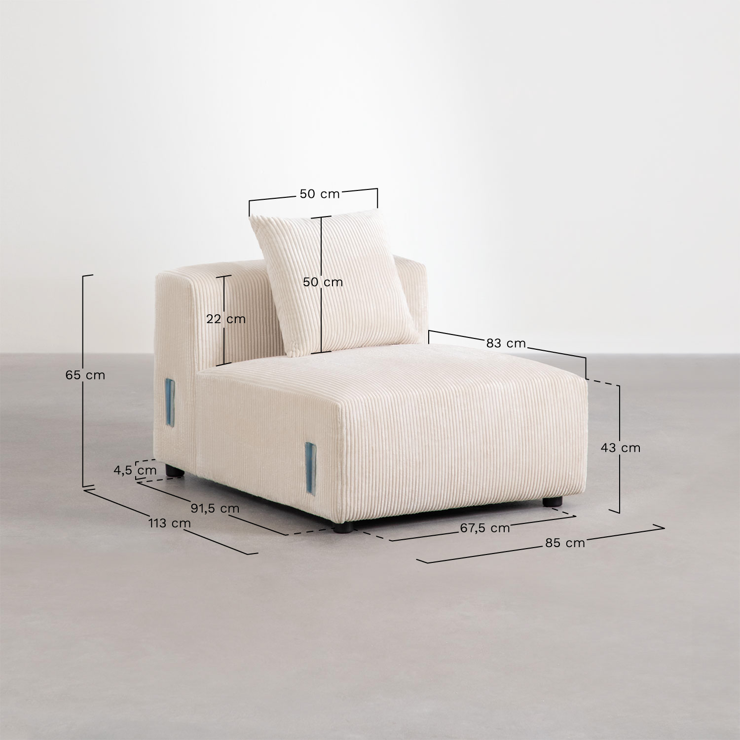 Zentrales Modul 85x113 cm mit Kissen für das modulare Sofa Bruna, MAßE