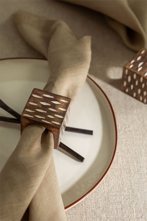 Set mit 4 Serviettenringen aus Holz Elon