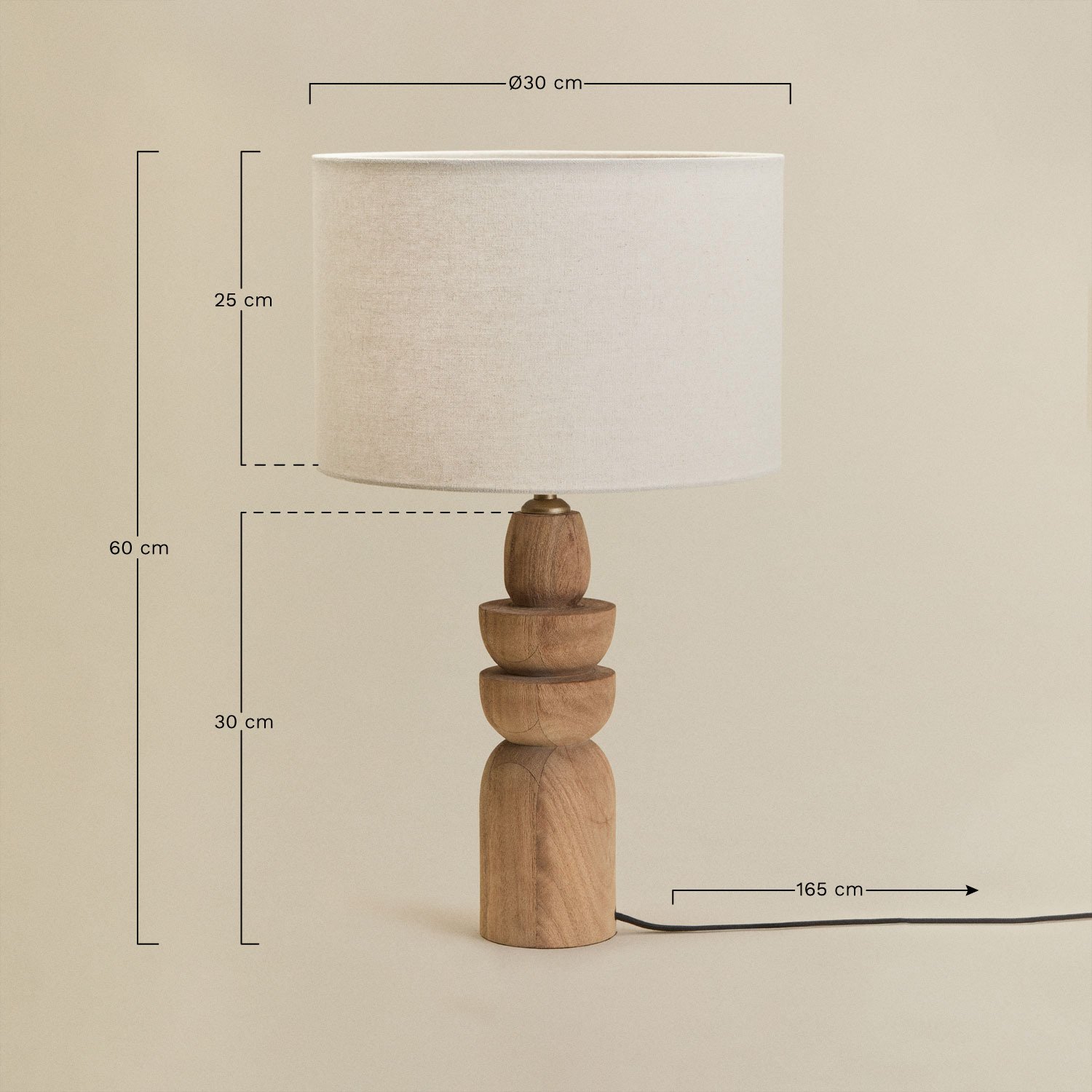 Koski Tischlampe aus Mangoholz, MAßE