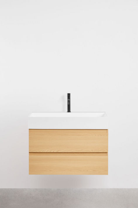 Hängendes Badezimmermöbel-Set aus Holz und Eschenfurnier mit integriertem Waschbecken Ona - Braun Natur