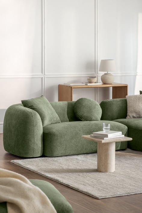 2-Sitzer-Eckmodul links für modulares Sofa aus Coco-Chenille - Chenille Salbei Grün