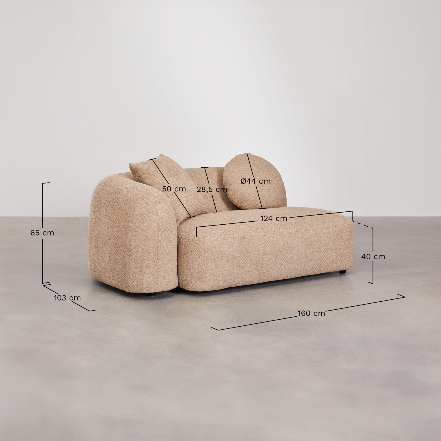 2-Sitzer-Eckmodul links für modulares Sofa aus Coco-Chenille, MAßE